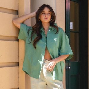 Verge Girl Capri Linen Button Front Shirt Green size 6